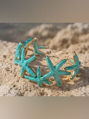 Turquoise Starfish Cuff Bracelet Beach Ocean Inspired Statement Bracelet